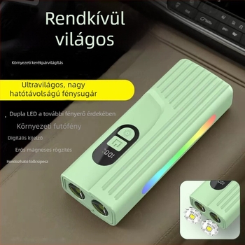 Többfunkciós LED munkalámpa piros és kék figyelmeztető fénnyel, digitális akkumulátor-szint kijelzővel, nagy kapacitású
