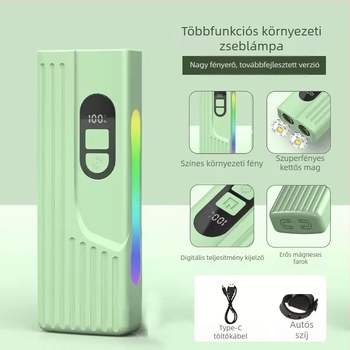 Többfunkciós LED munkalámpa piros és kék figyelmeztető fénnyel, digitális akkumulátor-szint kijelzővel, nagy kapacitású