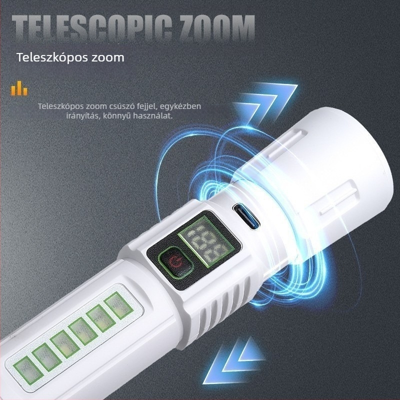 Zseblámpa lézerező zoommal, újratölthető, 10W, 1200mAh, hatótáv 100–200 m