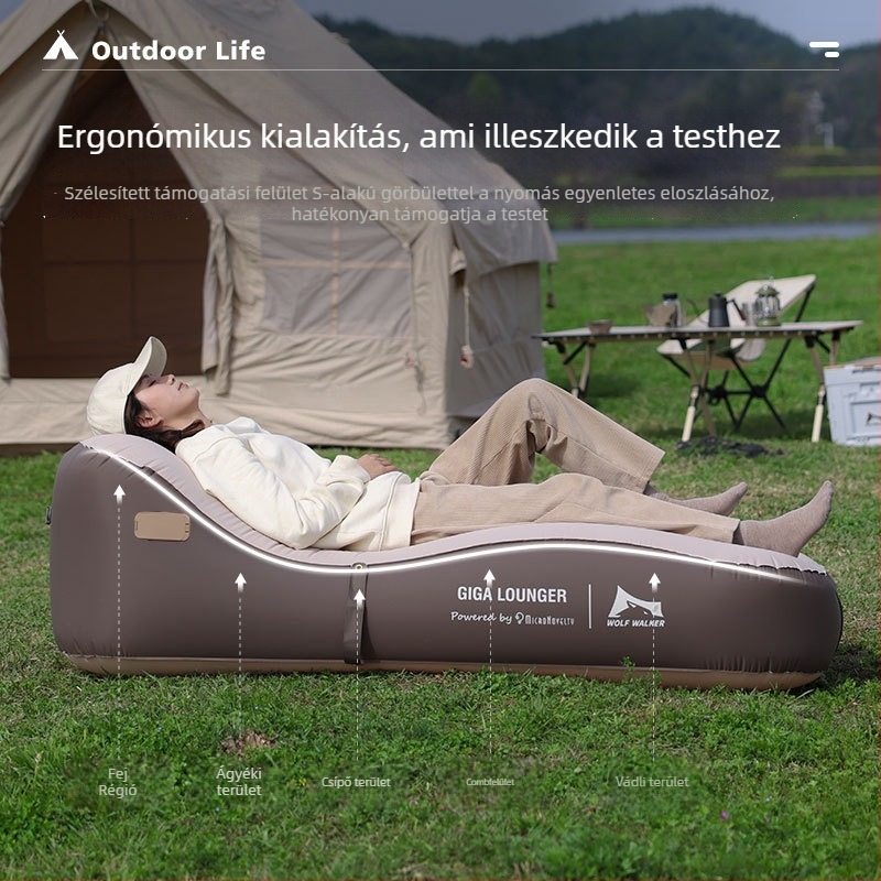 Kültéri és beltéri használatra szánt felfújható kanapé-ágy – hordozható, USB-töltés, TPU anyag, egyérintéses automata felfújás, súly 1,2 kg, max. terhelhetőség 150 kg