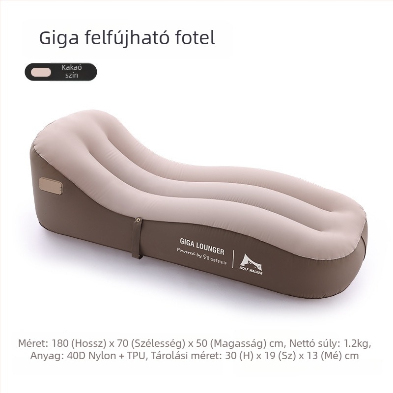 Kültéri és beltéri használatra szánt felfújható kanapé-ágy – hordozható, USB-töltés, TPU anyag, egyérintéses automata felfújás, súly 1,2 kg, max. terhelhetőség 150 kg