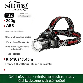 LED fejlámpa, 5W, beépített 3000mAh akkumulátor, töltővel, 100–200 m fénysugár