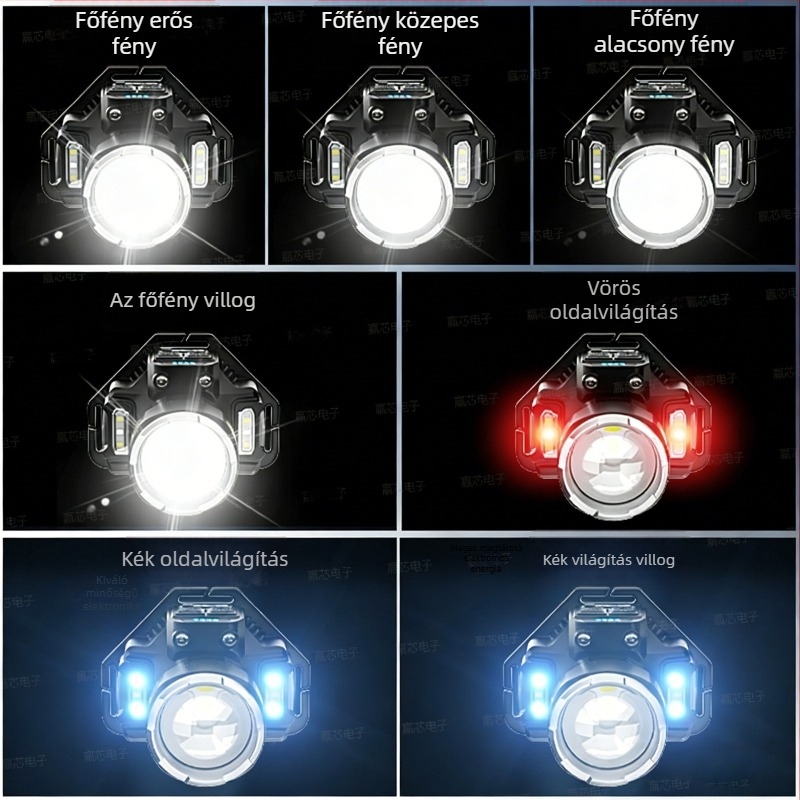 LED fejlámpa, 5W, beépített 3000mAh akkumulátor, töltővel, 100–200 m fénysugár