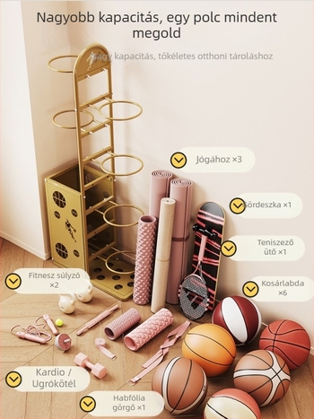 Acél sportfelszerelés tároló állvány kosárlabda-labdákhoz és ütőkhöz