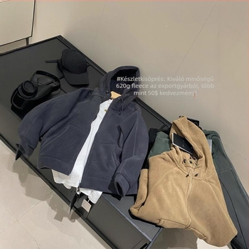 Női kapucnis fleece pulóver kettős oldalas velúrral, 620 g, téli meleg külső ruházat