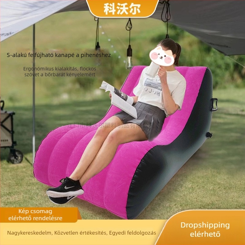 Felfújható kanapé, S-alakú, flockos felülettel, modell Sofa-flocking S sofa, 0,35 mm vastagság, 3,3 kg súly