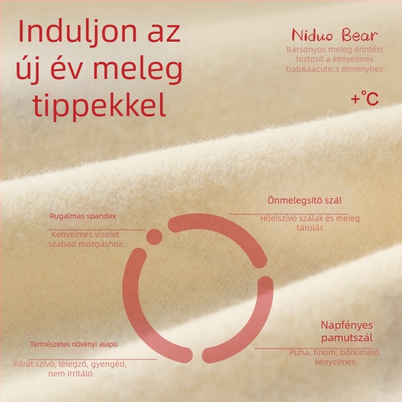 Nido Bear téli gyerekeknek szánt termális alsó-felső készlet — kerek nyakú felső és nadrág, állatmintás, De Velvet anyag, 38% viszkóz