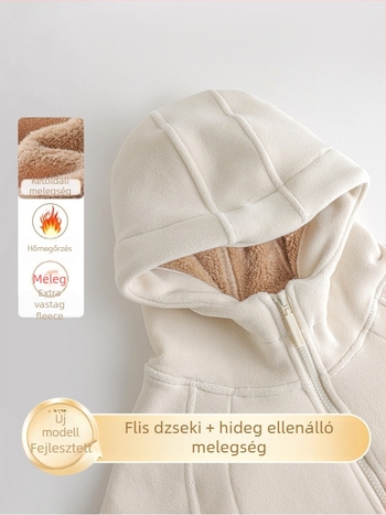 Női extravastag bársonyos kapucnis pulóver, téli slim-fit, dupla oldalú bársony és cipzárral