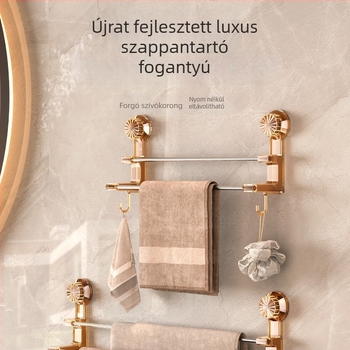 Törölközőtartó vákuumos csatlakozóval – fürdőszobai tároló állvány akasztókkal, kettős használat száraz és nedves törölközőknek; anyag: műanyag és rozsdamentes acél; 60 db/doboz.