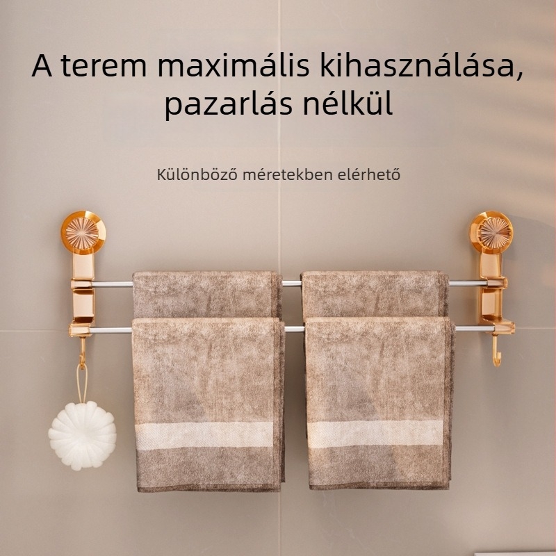 Törölközőtartó vákuumos csatlakozóval – fürdőszobai tároló állvány akasztókkal, kettős használat száraz és nedves törölközőknek; anyag: műanyag és rozsdamentes acél; 60 db/doboz.