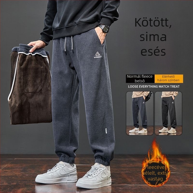 Férfi kötött jogging nadrág télre, egyenes szabású, középső derék, cipzáros zárás, velúr bélés