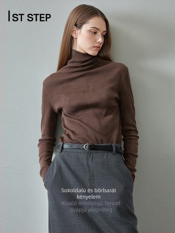 Női magas nyakú kötött felső Tencel-wool keverékből, hosszú és rövid ujjú változatban, sokoldalú őszi-téli viselet