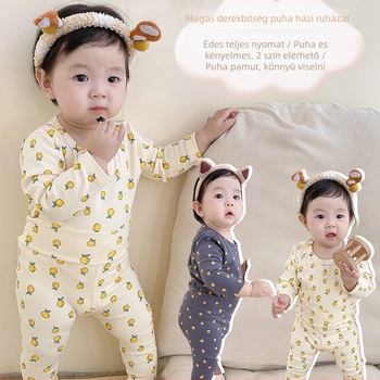 Uniszex baba pizsama szett, 96% pamut, meleg, magas derekú a has védelméért, rajzfilm mintával, 1–3 éveseknek