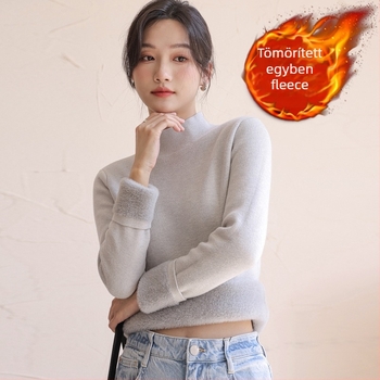 Viszkóz-nylon keverékéből készült pulóver fleece-béléssel, vastag kötés, félmagas gallér, hosszú ujjú