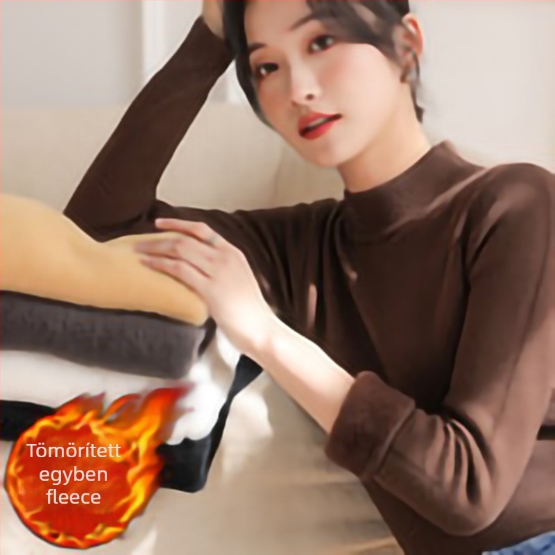 Viszkóz-nylon keverékéből készült pulóver fleece-béléssel, vastag kötés, félmagas gallér, hosszú ujjú