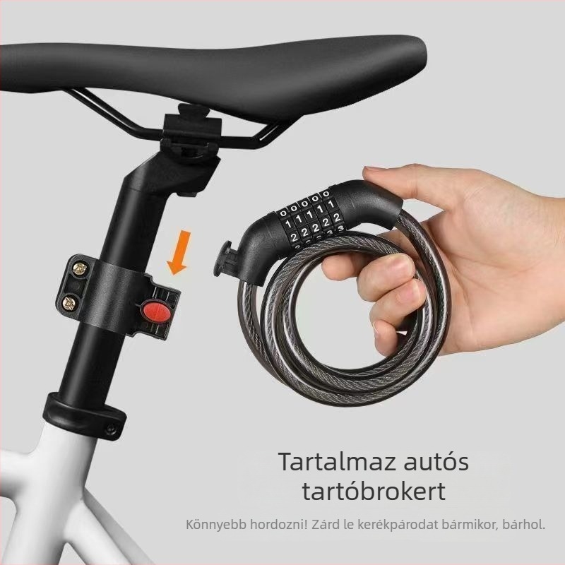 MTB kerékpár zár jelszóval – acélkábel lánc, hordozható, lopás elleni védelem