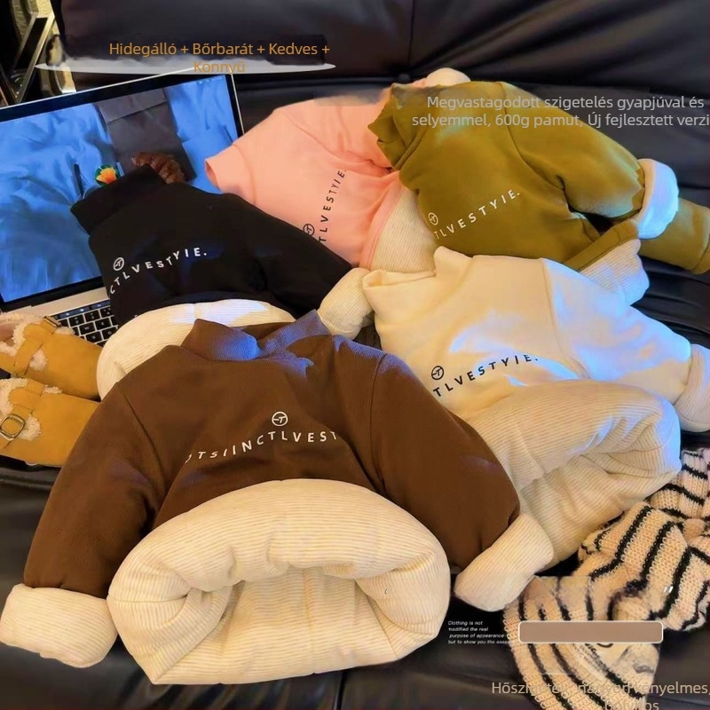 Gyermekeknek szánt pamut-párnás kabát, vastag fleece-bélés, töltet utánozott selyem-pamut, magas gallér, pamut bélés, kapucni nélküli (újszülöttek 0–1 év)
