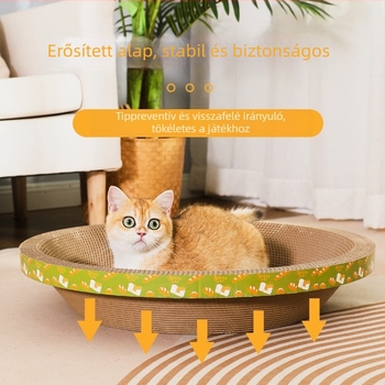 Macska karmoló tábla kör alakú gofrált kartonból készült tálkával, egyszerű stílus