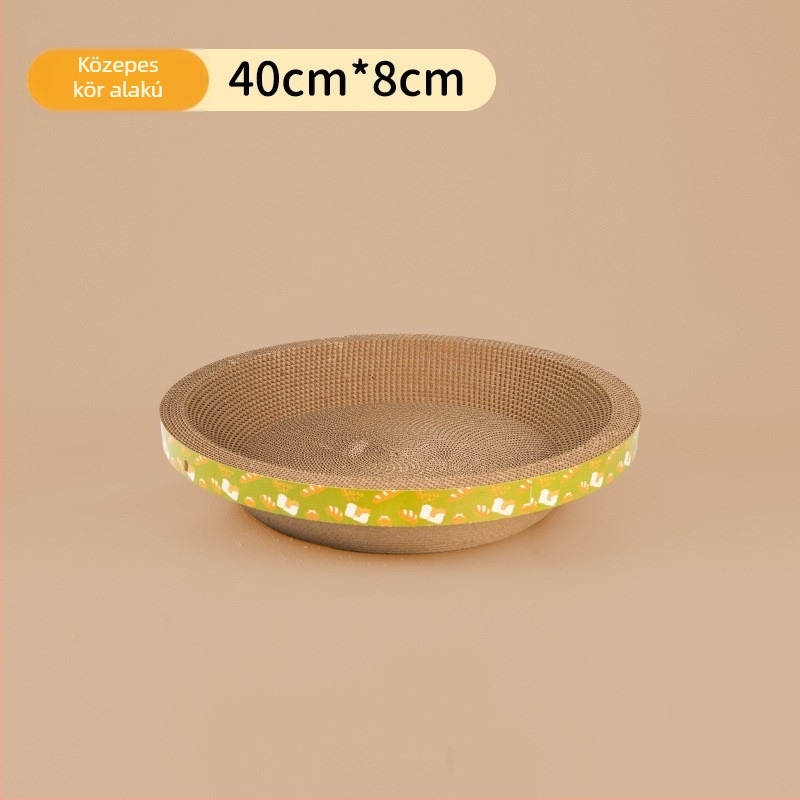 Macska karmoló tábla kör alakú gofrált kartonból készült tálkával, egyszerű stílus