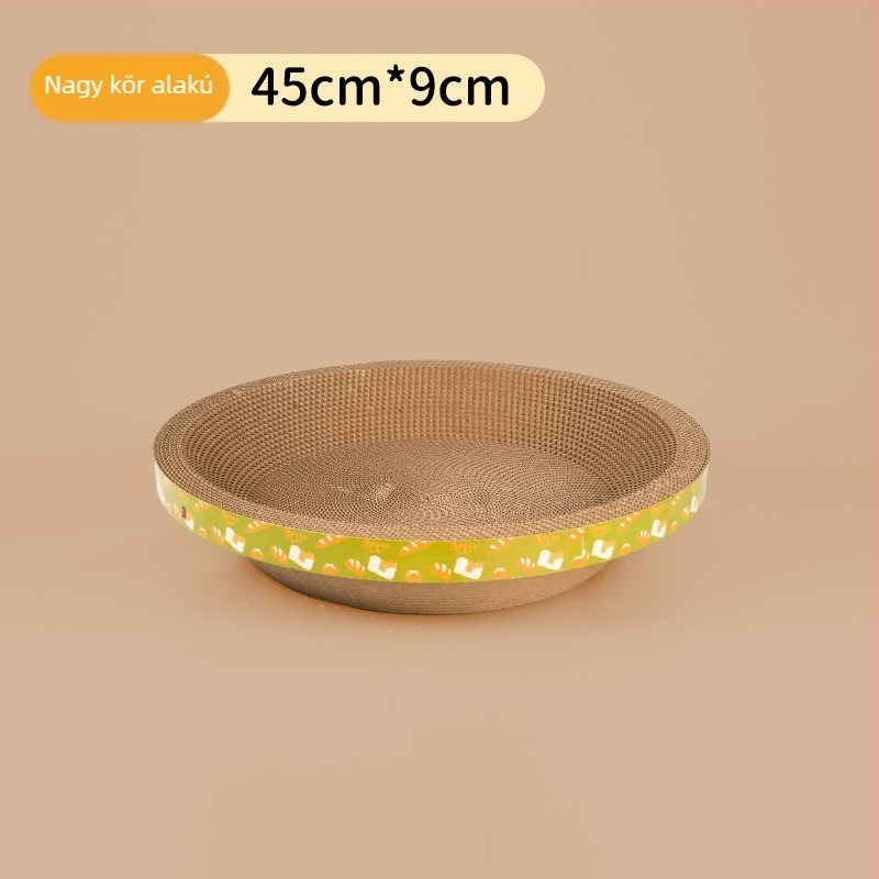 Macska karmoló tábla kör alakú gofrált kartonból készült tálkával, egyszerű stílus