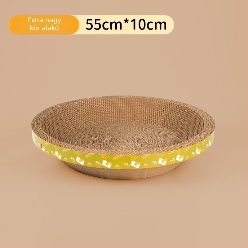 Macska karmoló tábla kör alakú gofrált kartonból készült tálkával, egyszerű stílus