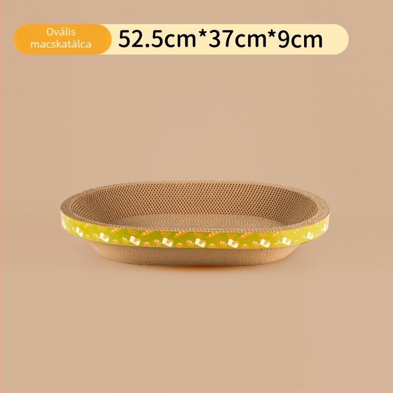 Macska karmoló tábla kör alakú gofrált kartonból készült tálkával, egyszerű stílus