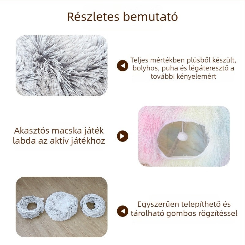 Qiang Sheng összecsukható plüss fánk alakú macska tunel fészek, lélegző belső macskaágy, minden évszakra