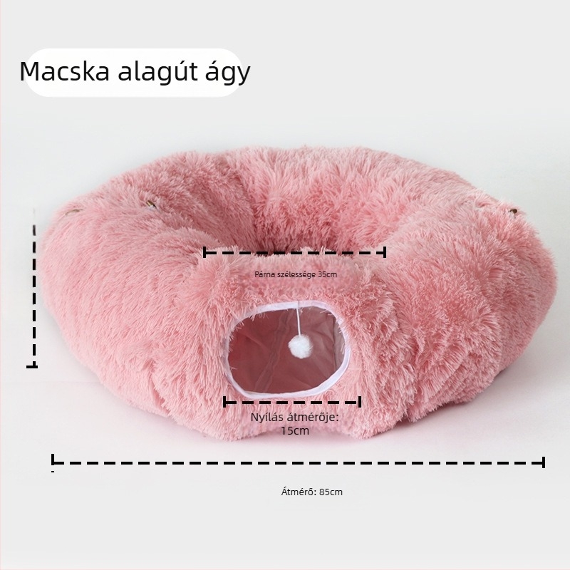 Qiang Sheng összecsukható plüss fánk alakú macska tunel fészek, lélegző belső macskaágy, minden évszakra