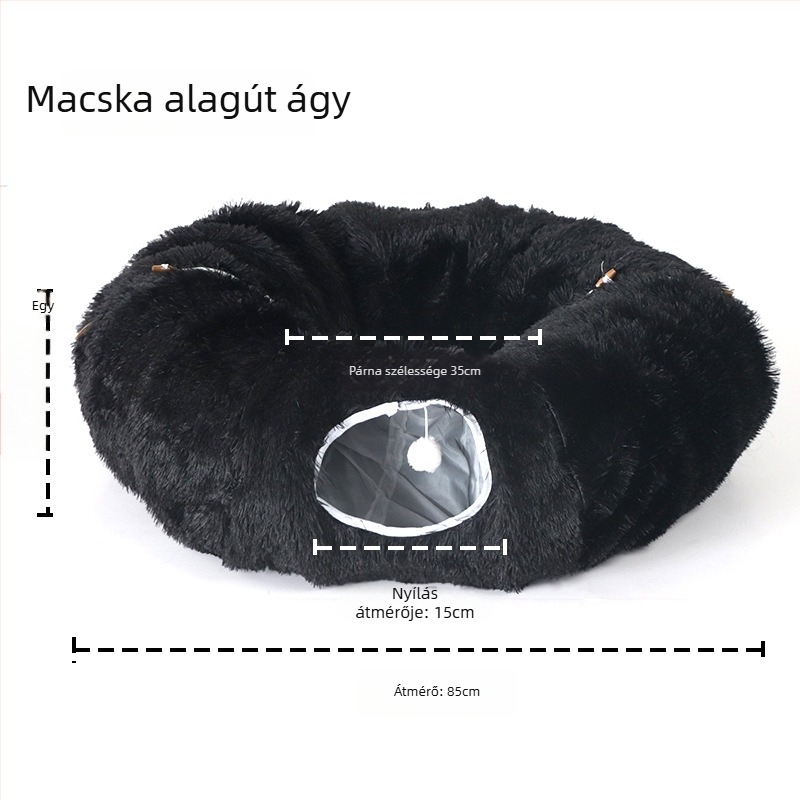 Qiang Sheng összecsukható plüss fánk alakú macska tunel fészek, lélegző belső macskaágy, minden évszakra