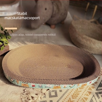 Minden egyben: Macska karmoló tábla és ágy, kopásálló, nem hullik a szőr, ovális forma (hullámkarton)