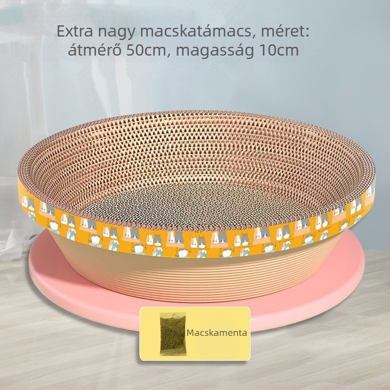 Minden egyben: Macska karmoló tábla és ágy, kopásálló, nem hullik a szőr, ovális forma (hullámkarton)