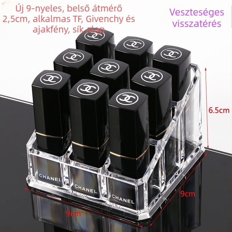 Átlátszó rúzstartó rácsos kialakítással – asztali sminkrendező, egy rétegű tároló