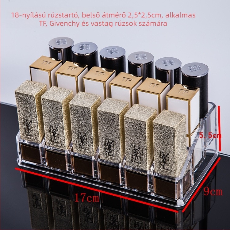 Átlátszó rúzstartó rácsos kialakítással – asztali sminkrendező, egy rétegű tároló