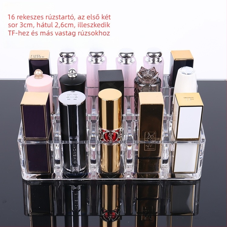 Átlátszó rúzstartó rácsos kialakítással – asztali sminkrendező, egy rétegű tároló