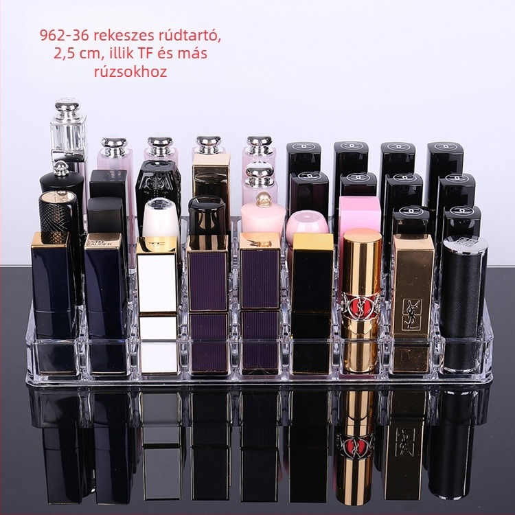 Átlátszó rúzstartó rácsos kialakítással – asztali sminkrendező, egy rétegű tároló