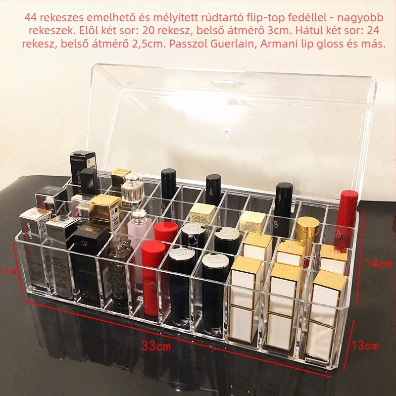 Átlátszó rúzstartó rácsos kialakítással – asztali sminkrendező, egy rétegű tároló