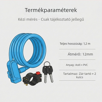 Gumírozott bevonatú gyűrű alakú acélsodrony zár kerékpárokhoz, modell 192#, anyag: vas-cink ötvözet PVC, modern minimalista stílus