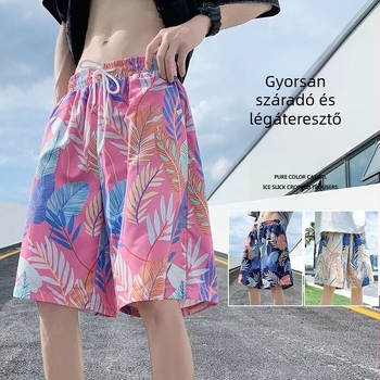 Férfi nyári strandnadrág – gyorsan száradó anyag, virágos mintával, lazán szabott, plusz méret
