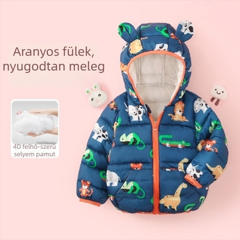 Gyerekeknek készült koreai stílusú kabát Cartoon mintával, poliészter töltettel, bélelés nélkül, téli–ősz szezonra