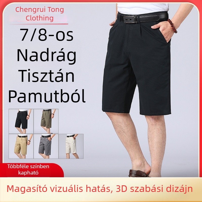 Férfi pamut cropped nadrág, lazán szabott, lélegző nyári strandnadrág