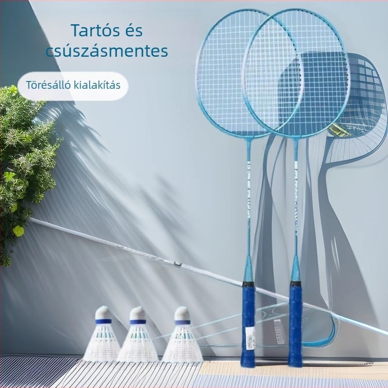 Edzésre szánt badmintonütő kettős készlet, szénszálas keret, nylon húrozat, kezdők és juniorok számára