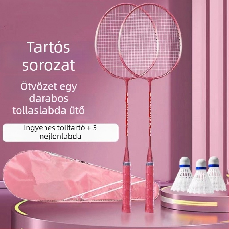 Edzésre szánt badmintonütő kettős készlet, szénszálas keret, nylon húrozat, kezdők és juniorok számára