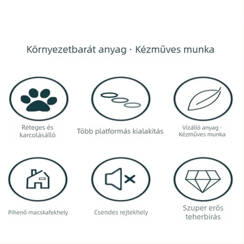 Fából készült, falra szerelhető macskás mászókeret kapszulás platformmal, helytakarékos kivitel, karmolóoszlop és létra, nyúl-fészek