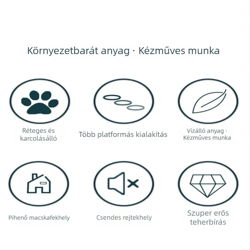 Fából készült, falra szerelhető macskás mászókeret kapszulás platformmal, helytakarékos kivitel, karmolóoszlop és létra, nyúl-fészek