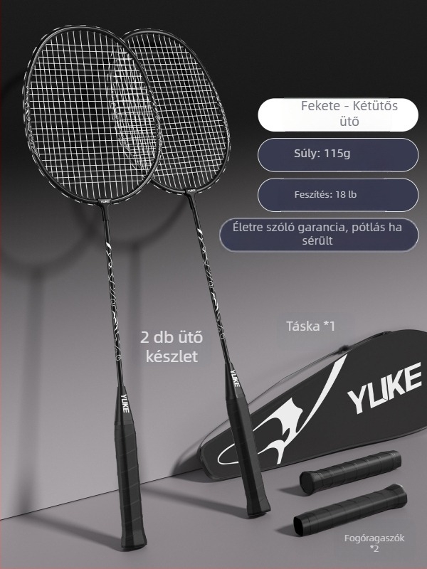 Vasötvözet vázú bádmintonütő, kétütős készlet, 95–100 g, közvetlen csapás, közepes keménység, kezdő- és középhaladó játékosok számára