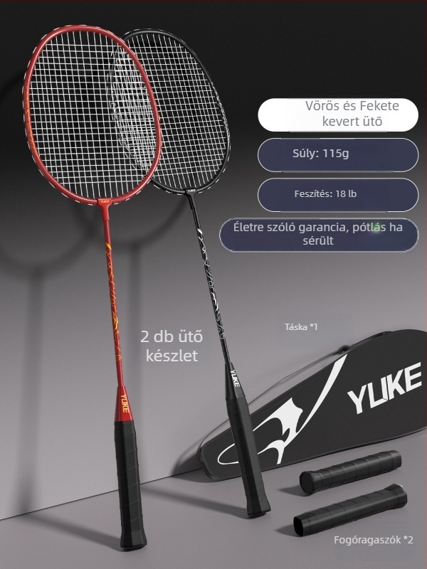 Vasötvözet vázú bádmintonütő, kétütős készlet, 95–100 g, közvetlen csapás, közepes keménység, kezdő- és középhaladó játékosok számára