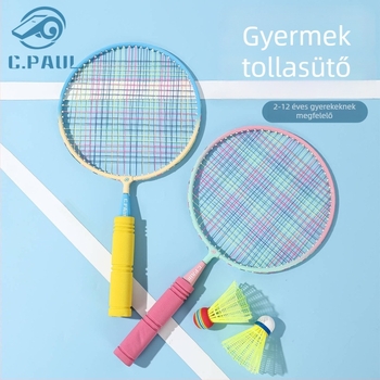 Gyerekeknek szóló tollaslabdaütő-készlet (kétütő) – Paul's Choice, vasötvözet keret, rostos damilok, közepes keménységű, badminton és teniszezéshez, 3–12 évesek