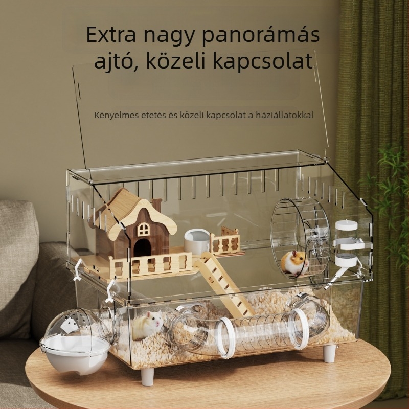 Hamster ketrec, műanyag, téglalap alakú, szellőző és lélegző, beltéri használatra, négy évszakos