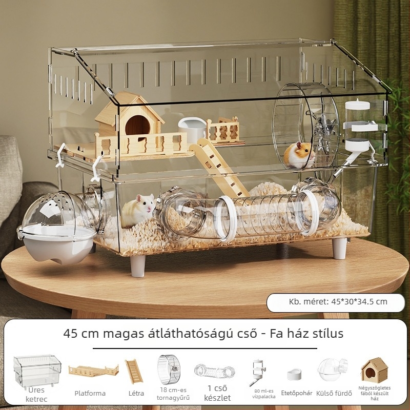 Hamster ketrec, műanyag, téglalap alakú, szellőző és lélegző, beltéri használatra, négy évszakos