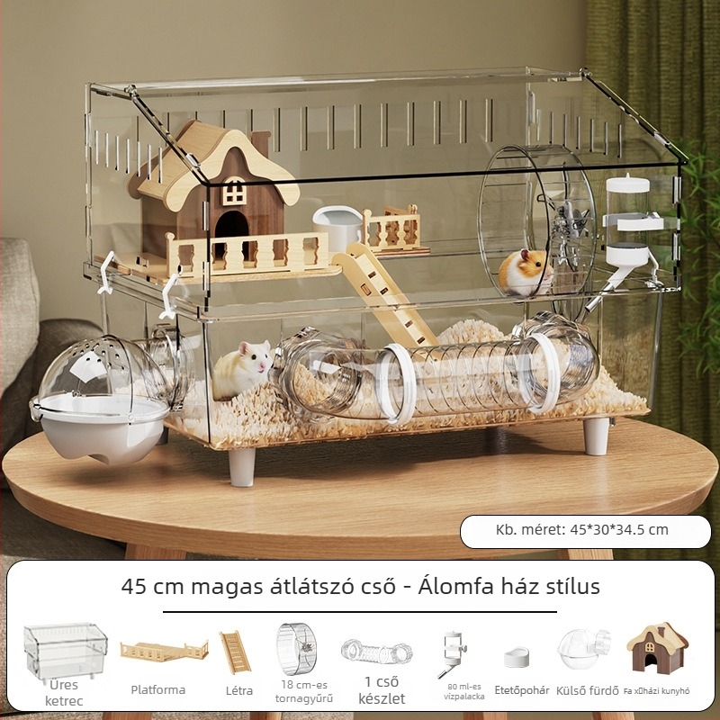 Hamster ketrec, műanyag, téglalap alakú, szellőző és lélegző, beltéri használatra, négy évszakos